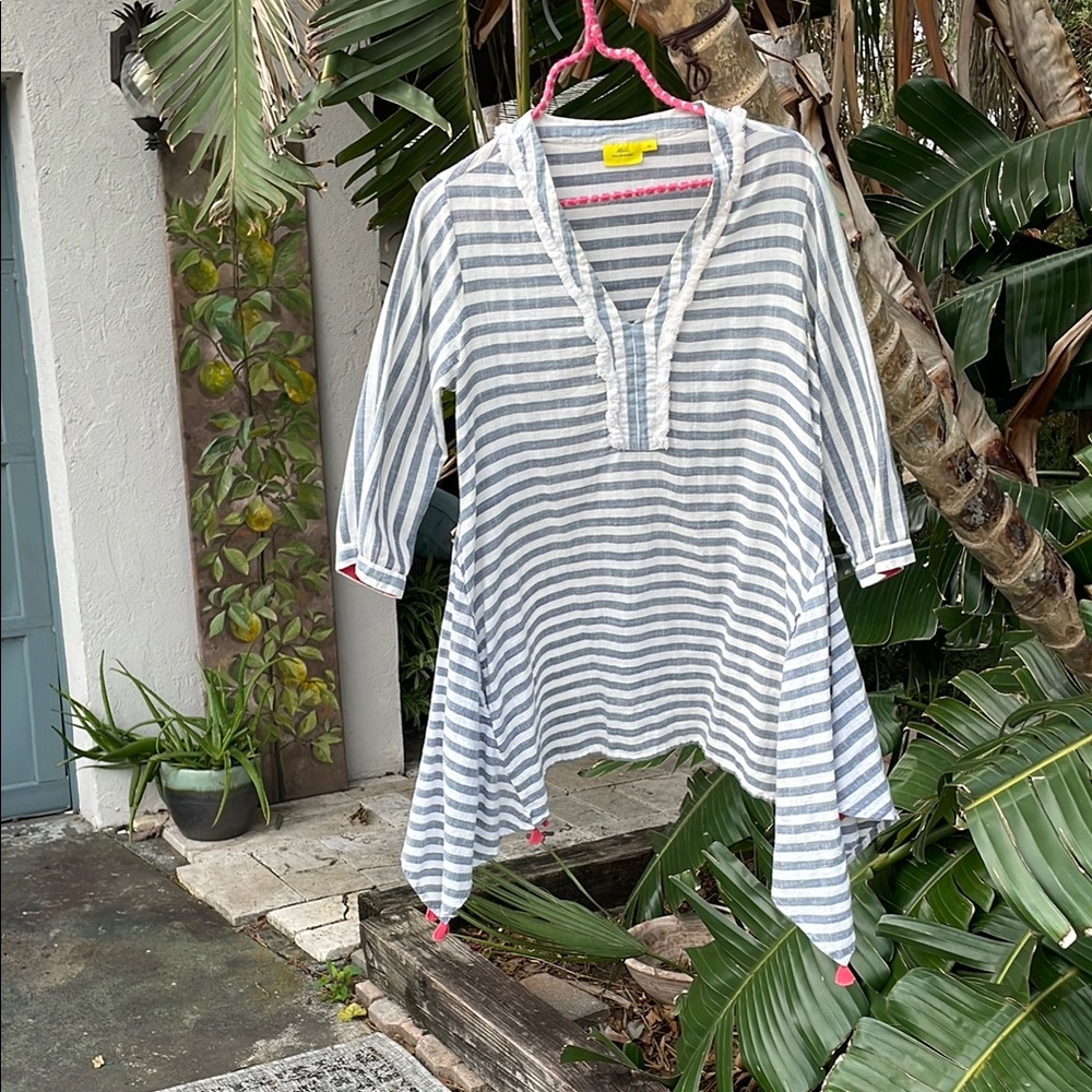 roller rabbit Striped asymmetric cover-up with tassels